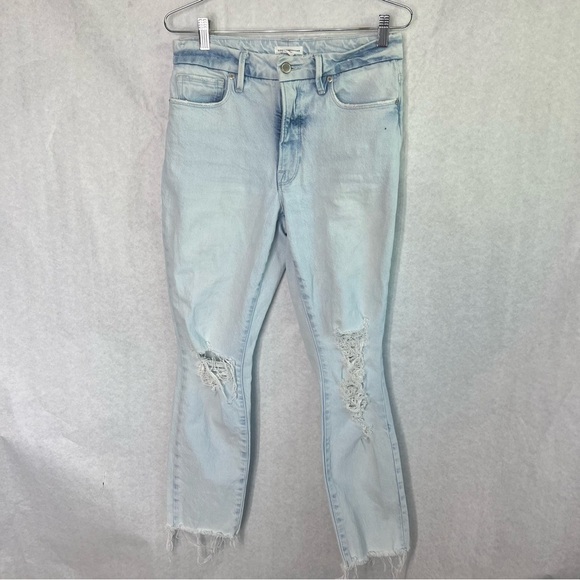 Good American light wash jeans raw hem straight size 27 - Picture 1 of 5